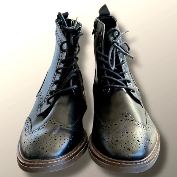 Men\'s 13 MORETTI Birmingham Side Zip Black Leather Wingtip Boots